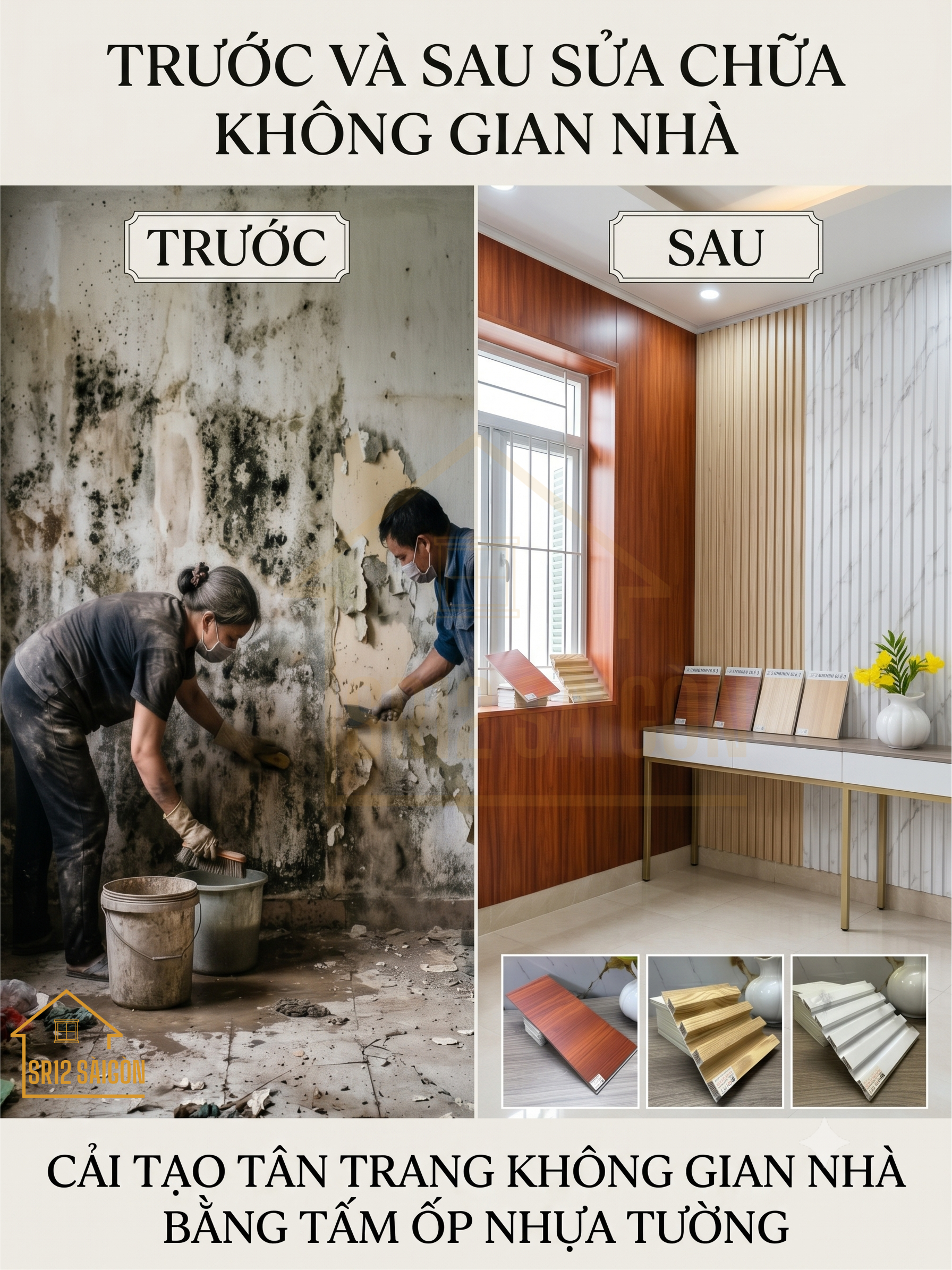 Giải pháp chống ẩm mốc tường nhà bằng tấm ốp tường - SR12 SÀIGÒN